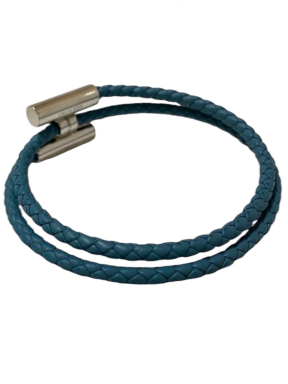 Hermès Tournis Double Tour Bracelet Blue Leather Palladium Wrap Bracelet - Picture 2 of 3